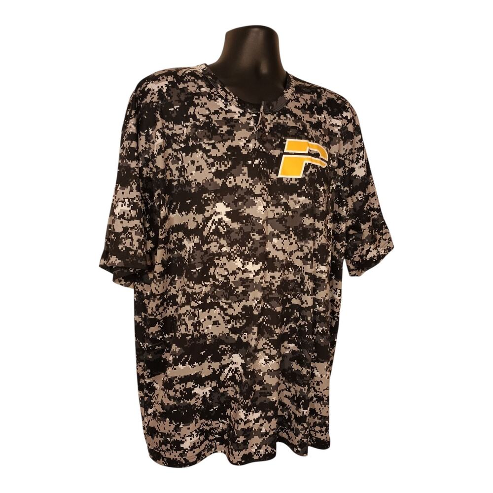 Badger Sport Men's Pirates Digital Camo Print Shirt 2XL Button Black Gray Yellow - Picture 2 of 8